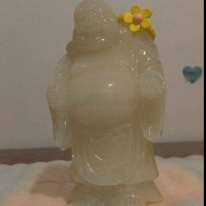Natura Chinese mineral gemstone icy white happy belly Buddha monk big bag statue